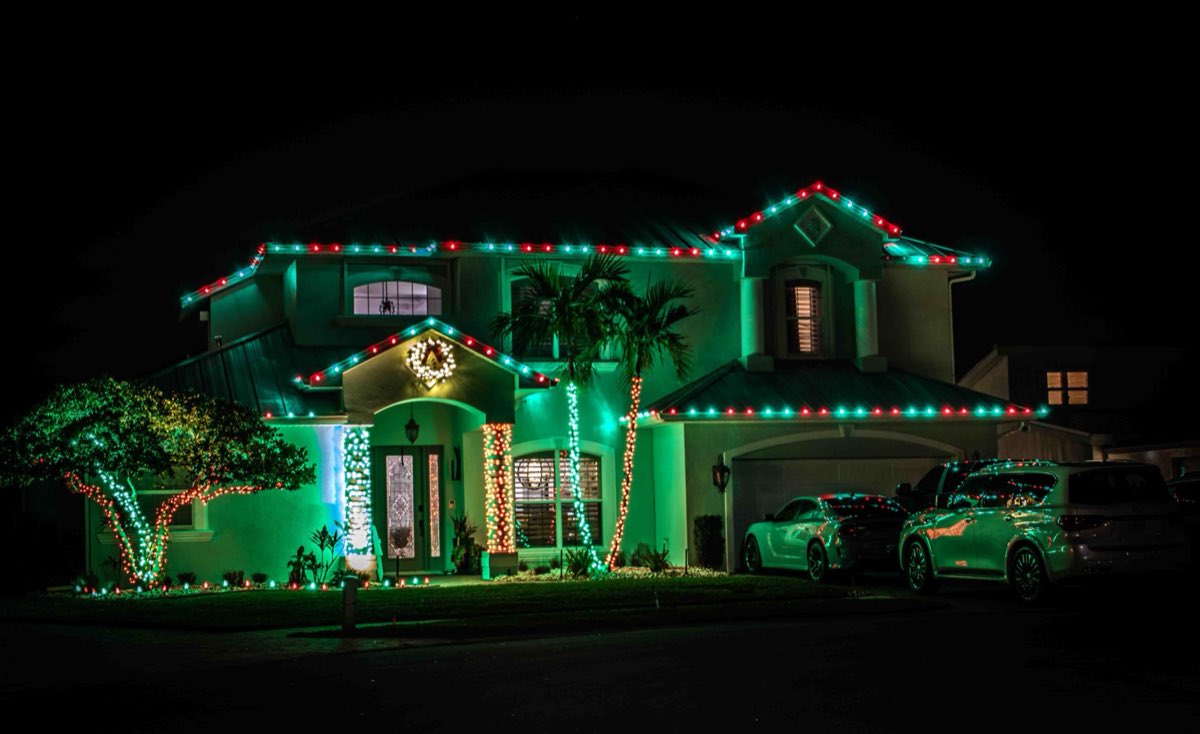 Classic Red & Green holiday lighting installation